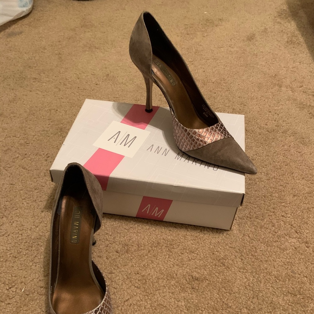 Ann Marino Suede Snakeskin Pointed Pump
